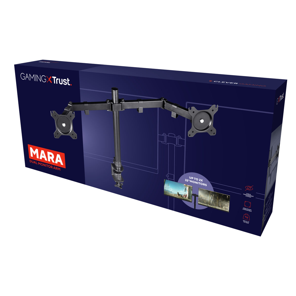 Trust GXT 1120 Mara Dual Monitor Arm 81,3 cm (32") Tisch/Bank Schwarz