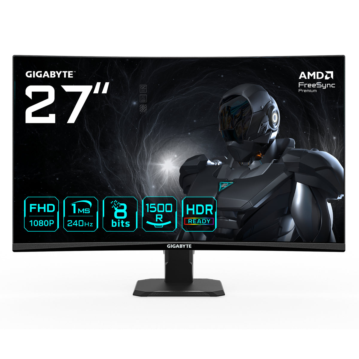 GIGABYTE GS27FC2 27" FHD Curved Gaming-Monitor - 1920 x 1080, 240Hz, 1ms, 350 cd/m², HDR Ready, HDMI 2.0, Displayport 1.4
