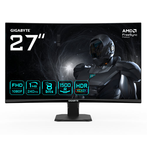 GIGABYTE GS27FC2 27" FHD Curved Gaming-Monitor - 1920 x 1080, 240Hz, 1ms, 350 cd/m², HDR Ready, HDMI 2.0, Displayport 1.4