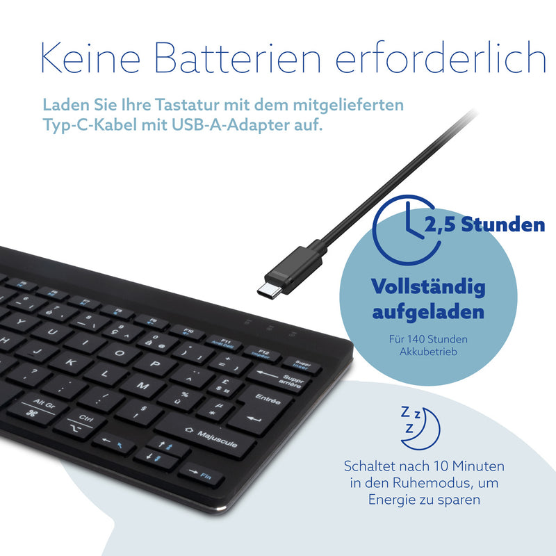 R-Go Tools Ergonomische Tastatur R-Go Compact Break, kompakte Tastatur mit Pausensoftware, AZERTY (FR), Bluetooth, Schwarz