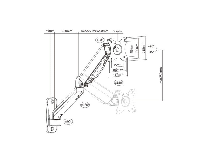 Equip 17"-32" Monitor-Wandhalterung, Armlänge: 564 mm