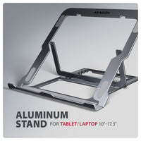 Axagon STND-LAG Aluminiumständer für Laptops und Tablets der Größe 10"–17.3". Acht Verstellbare Positionen. Graue Version.