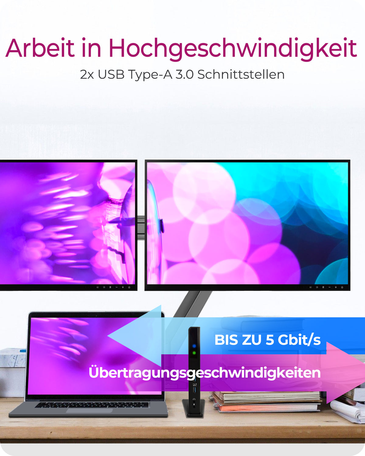 ICY BOX IB-DK2251AC, DisplayLink® USB 3.2 Gen 1 Notebook DockingStation, 2x HDMI® bis zu 2K@60 Hz