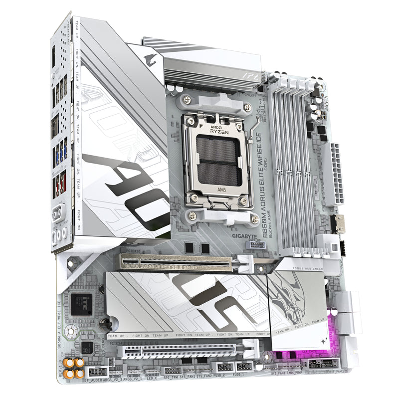 GIGABYTE B850M AORUS ELITE WIFI6E ICE Motherboard - AMD Ryzen 9000 Series CPUs, 12+2+1 Phasen Digital VRM, bis zu 8200MHz DDR5 (OC), 1xPCIe 5.0 + 1xPCIe 4.0 M.2, 2.5 LAN, WIFI 7, USB 3.2 Gen 2