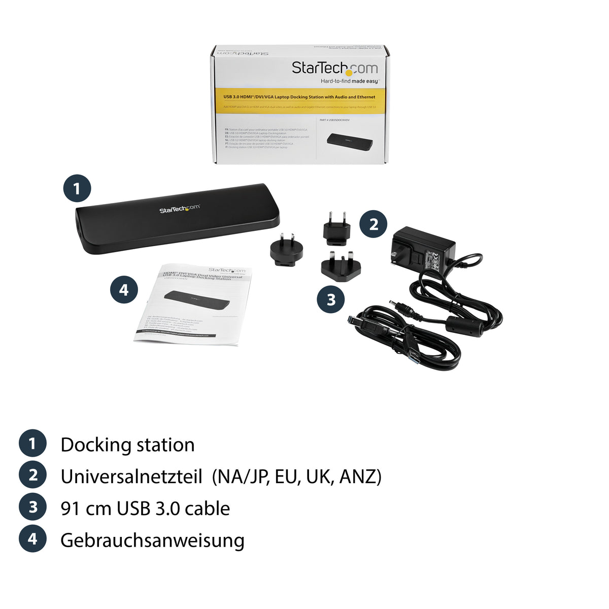 StarTech.com Dual Monitor USB 3.0 Laptop Docking Station mit HDMI/DVI/VGA, 3x USB-A Hub, GbE, Audio, Universal Type-A Dock für Windows/macOS/ChromeOS - TAA Konform