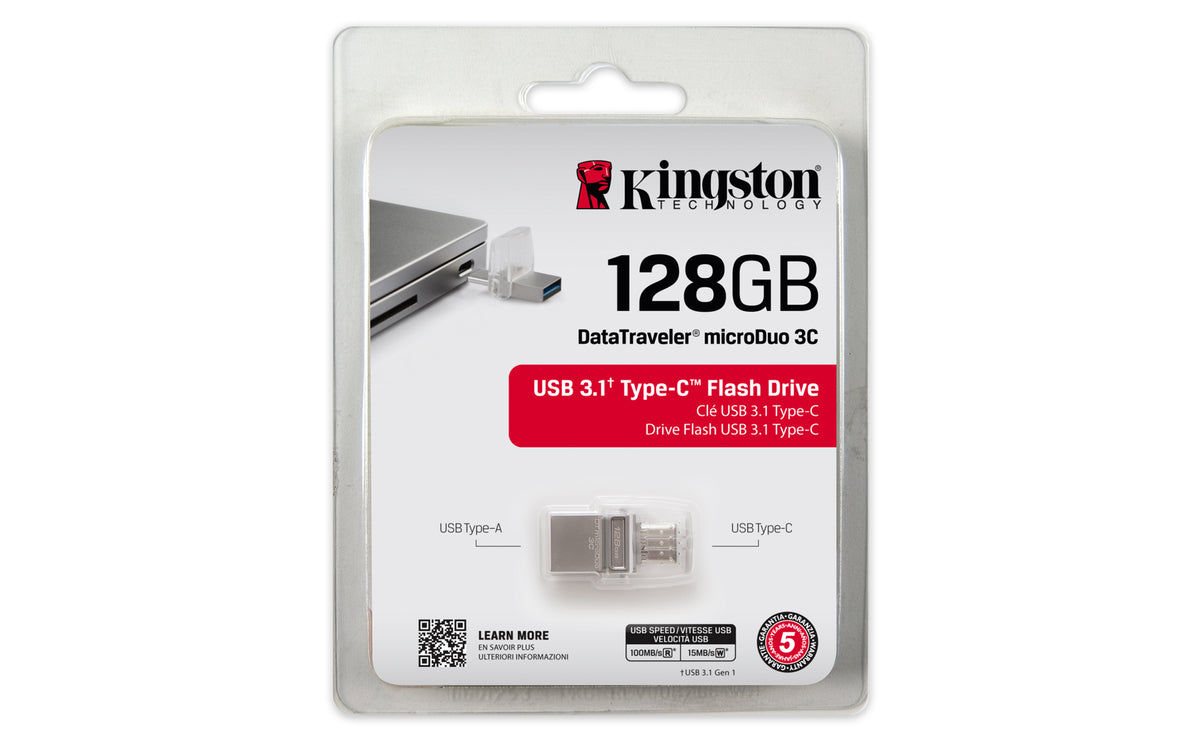 Kingston Technology DataTraveler microDuo 3C 128GB USB-Stick USB Type-A / USB Type-C 3.2 Gen 1 (3.1 Gen 1) Silber
