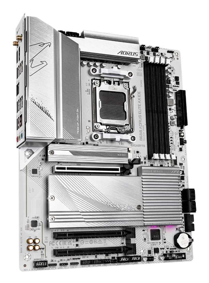 GIGABYTE B650 AORUS ELITE AX ICE Mainboard – Unterstützt AMD Ryzen 9000 CPUs, 12+2+2 Phasen digitales VRM, bis zu 8000 MHz DDR5 (OC), 1xPCIe 5.0 + 2xPCIe 4.0 M.2, Wi-Fi 6E, 2.5GbE LAN, USB 3.2 Gen 2x2