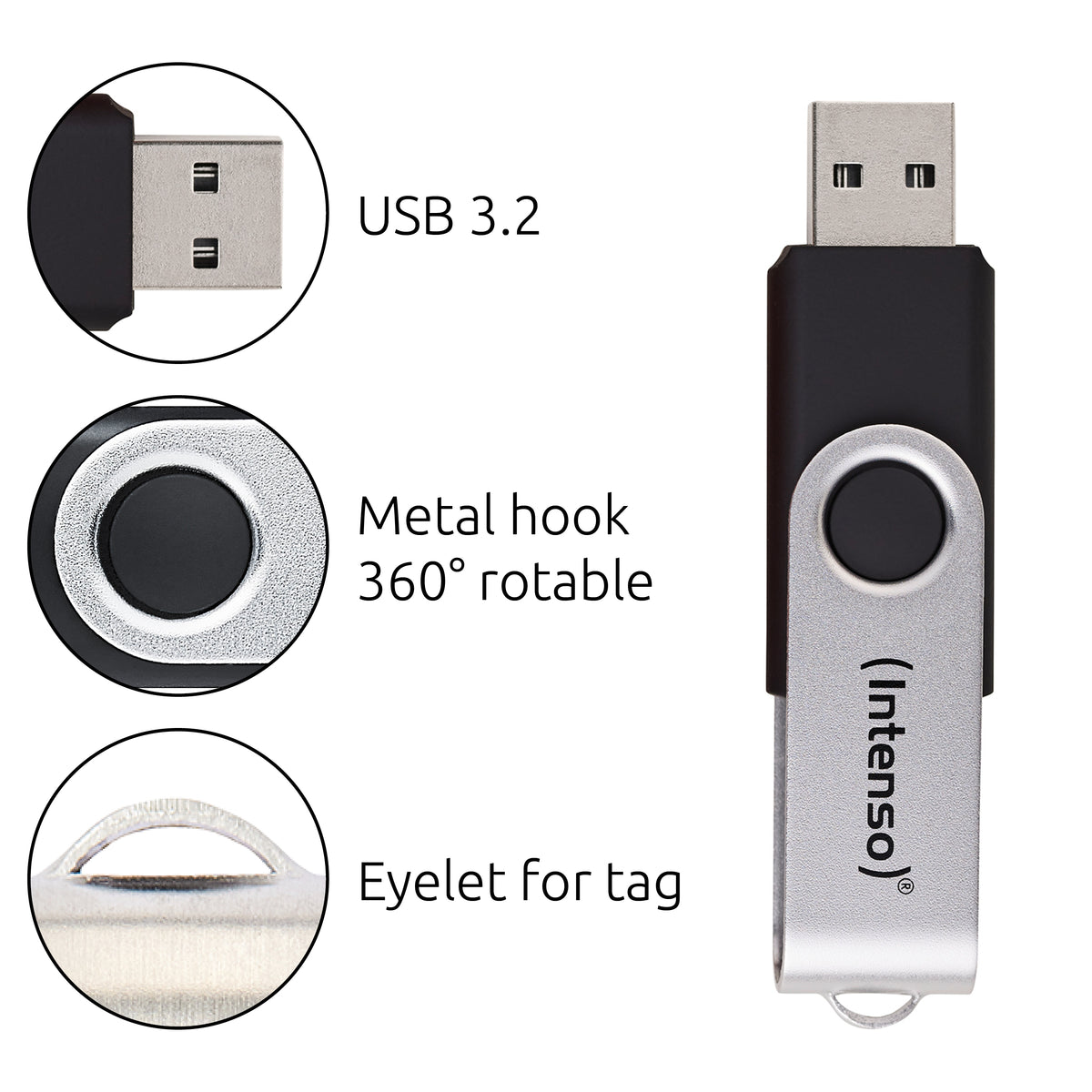 Intenso USB-Stick Office Line, 128 GB, USB-A, 3.2 Gen 1x1, schwarz-silber
