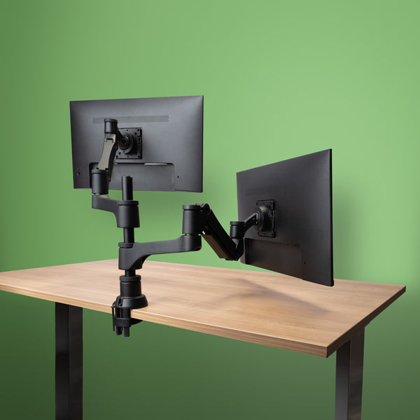 R-Go Tools Monitorarm R-Go Caparo, verstellbarer Doppelmonitorarm mit Gasfeder, 100% Zirkular, 3-9 kg Tragkraft, schwarz