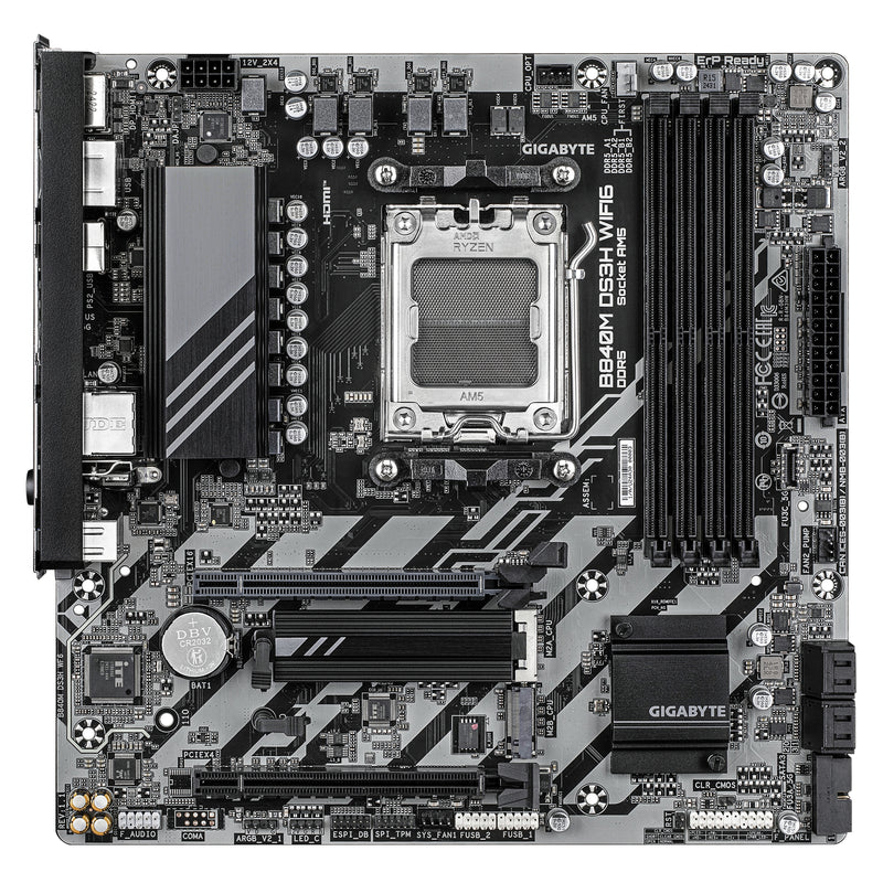 GIGABYTE B840M DS3H WIFI6 Mainboard – AMD Ryzen 9000 Prozessoren, 8+2+2 Phasen VRM, bis zu 8200 MHz DDR5, 2 x PCIe 4.0 M.2, Wi-Fi 6, 2,5 GbE LAN, USB 3.2 Gen 1