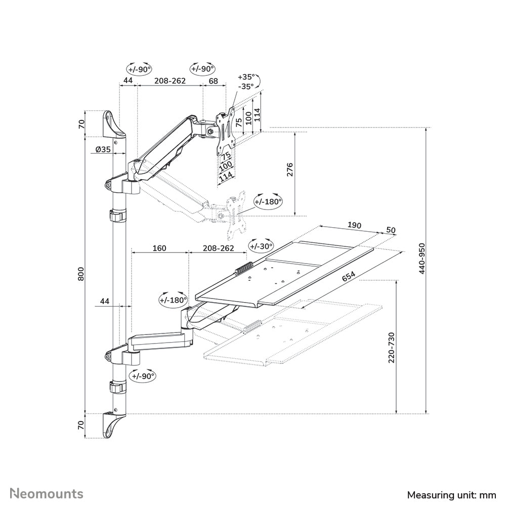 Neomounts WL90-325BL1 Sitz-Steh-Arbeitsplatz-Wand 17-32" - Gasfeder