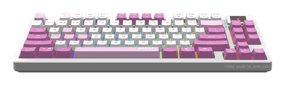 MSI FORGE GK600 TKL WIRELESS VIOLET Tastatur Gaming USB + Bluetooth QWERTY Spanisch Pink, Violett, Weiß