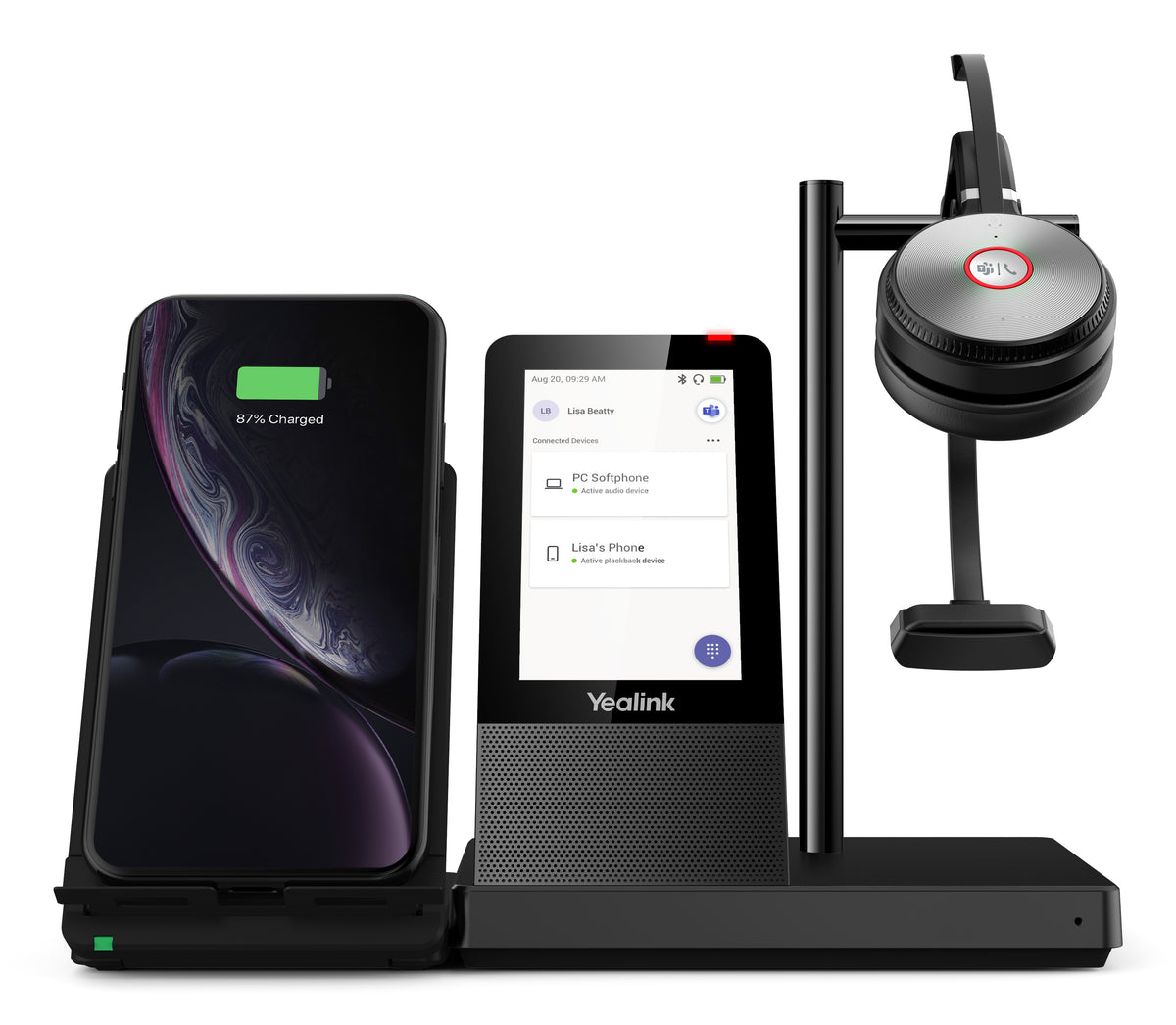 Yealink WH66 Mono Teams Persönliches Audio-Konferenzsystem Kabellos Kopfband Büro/Callcenter USB Typ-A Bluetooth Ladestation Schwarz