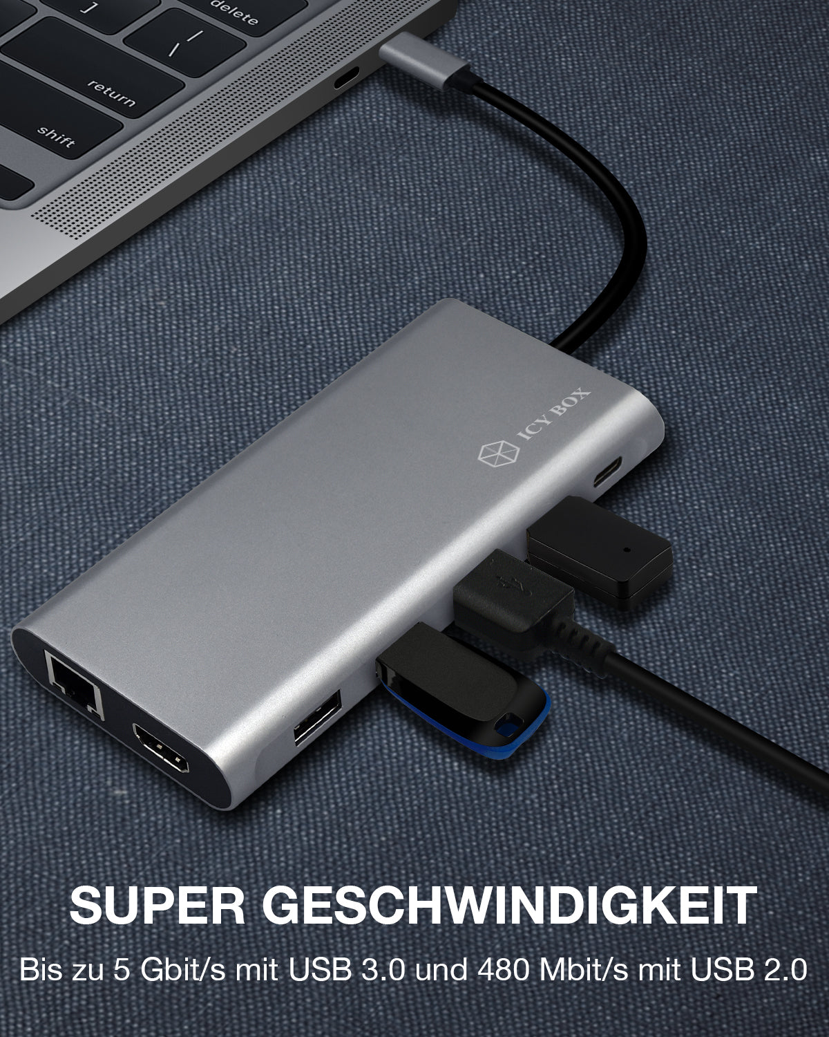 ICY BOX IB-DK4050-CPD, 12 in 1 USB Type-C® Notebook DockingStationk 2x HDMI 4K60Hz, 1x DP 4k60Hz