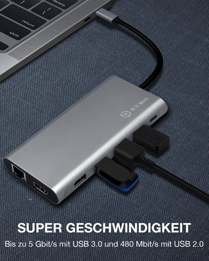 ICY BOX IB-DK4050-CPD, 12 in 1 USB Type-C® Notebook DockingStationk 2x HDMI 4K60Hz, 1x DP 4k60Hz