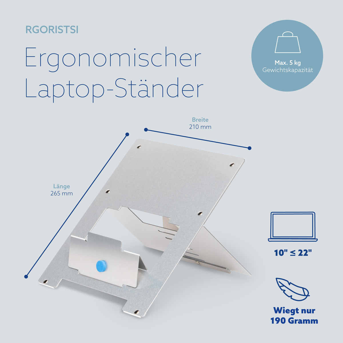 R-Go Tools Laptopständer R-Go Riser Flexible, ergonomisch faltbarer und einstellbarer Laptopständer, Silber