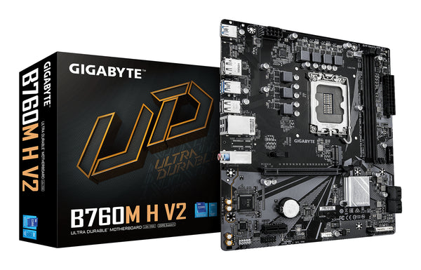GIGABYTE B760M H V2 Mainboard - Unterstützt Intel Core Prozessoren der 14. Generation, digitales 5+1+1-Phasen-VRM, bis zu 8000MHz DDR5 (O.C.), 1xPCIe 4.0 M.2, 1GbE LAN, USB 3.2 Gen1