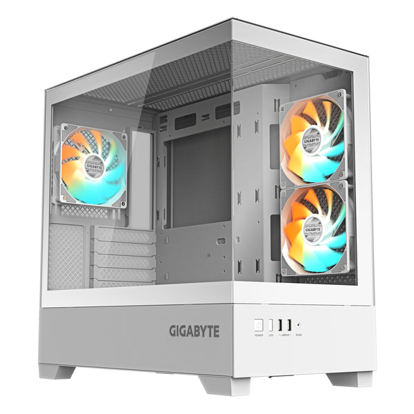 GIGABYTE C201 PANORAMIC ICE PC-Gehäuse – Mid-Tower, m-ATX, Unterstützung für 360-mm-Radiator, 3 vorinstallierte Lüfter, USB 3.0, unterstützt RGB Fusion