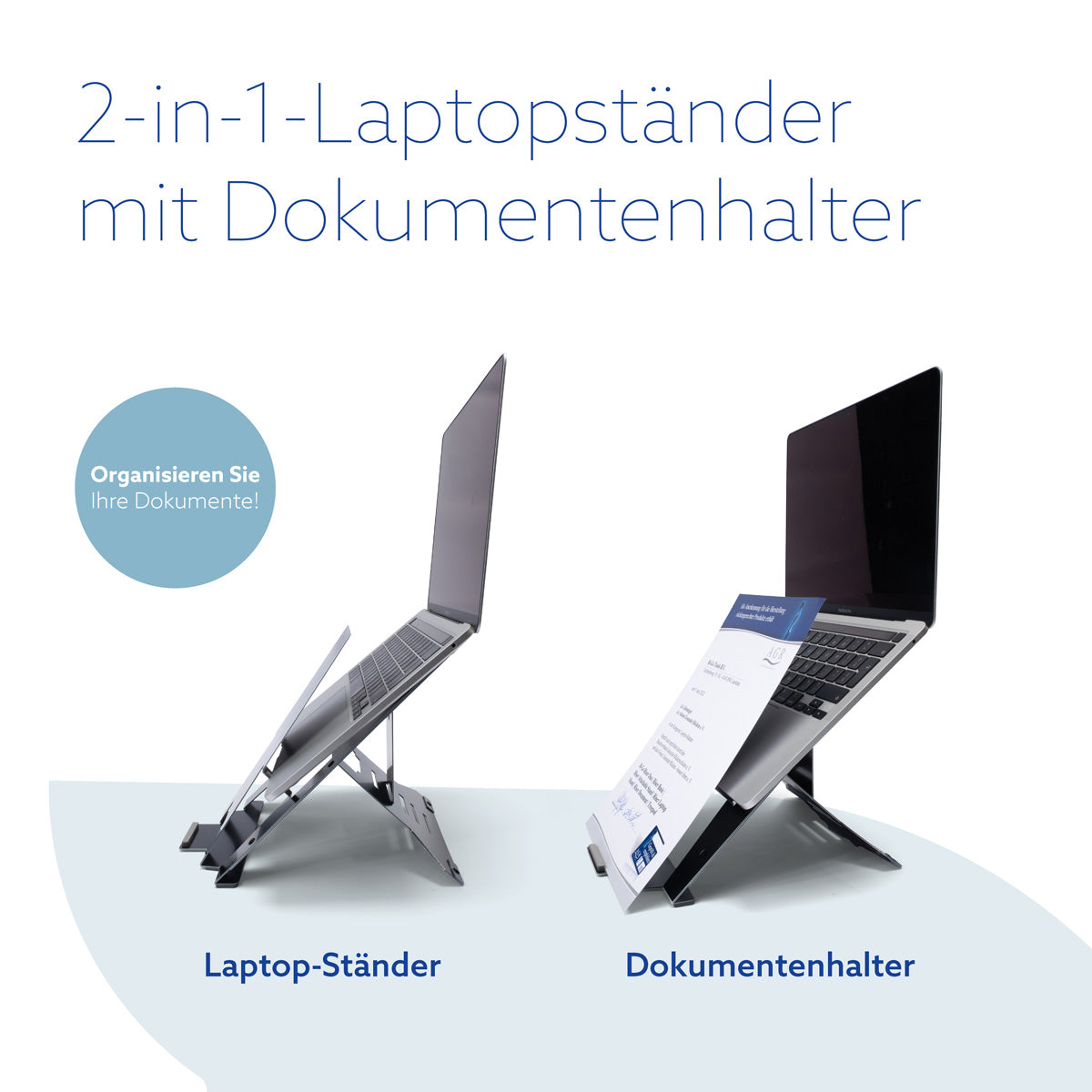 R-Go Tools Laptopständer R-Go Riser Document, ergonomisch, faltbar und einstellbar, mit Dokumentenhalter, AGR-zertifiziert, schwarz
