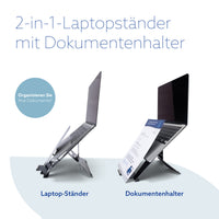 R-Go Tools Laptopständer R-Go Riser Document, ergonomisch, faltbar und einstellbar, mit Dokumentenhalter, AGR-zertifiziert, schwarz