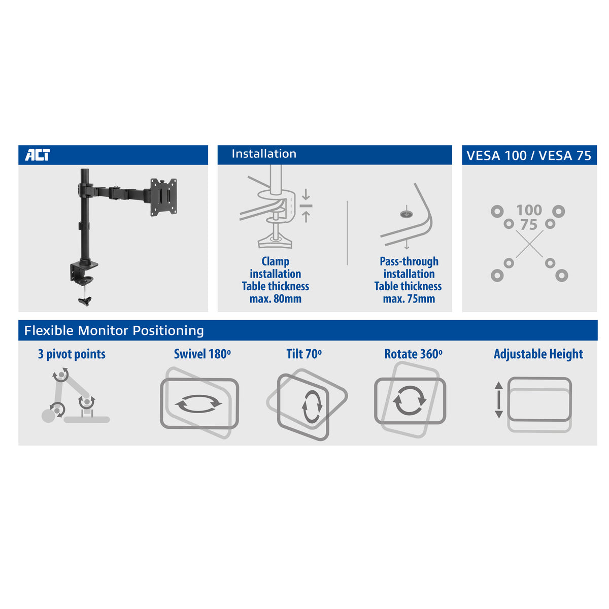 ACT Monitor-Tischhalterung, 1 Bildschirm bis zu 32" und 12 kg