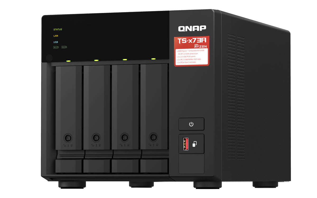 QNAP TS-473A NAS Tower Ryzen Embedded V1500B 8 GB DDR4 0 TB QNAP Turbo System Schwarz