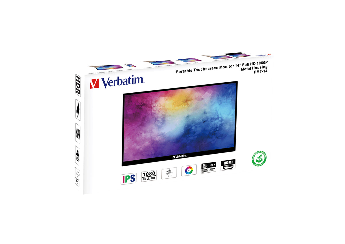 Verbatim PMT-14 Computerbildschirm 35,6 cm (14") 1920 x 1080 Pixel Full HD Touchscreen Schwarz
