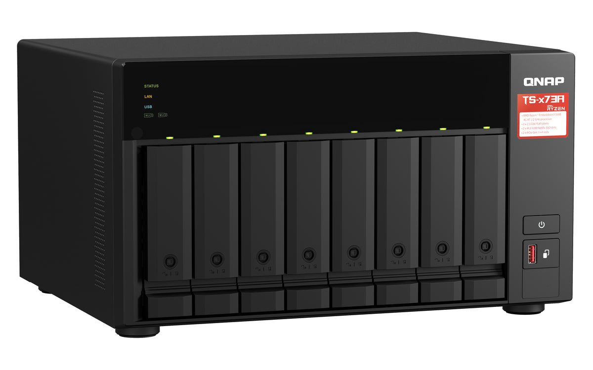QNAP TS-873A NAS Tower Ryzen Embedded V1500B 8 GB DDR4 0 TB QuTS hero Schwarz