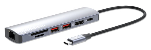 Manhattan 153966 laptop-dockingstation & portreplikator Kabelgebunden USB 3.2 Gen 2 (3.1 Gen 2) Type-C Silber
