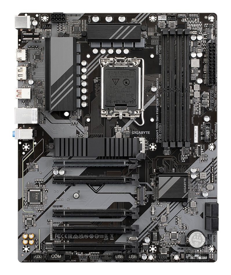GIGABYTE B760 DS3H Mainboard - Unterstützt Intel Core Prozessoren der 14. Generation, 8+2+1 Phasen digitales VRM, bis zu 7600MHz DDR5 (OC), 2x PCIe 4.0 M.2, GbE LAN, USB 3.2 Gen 2x2