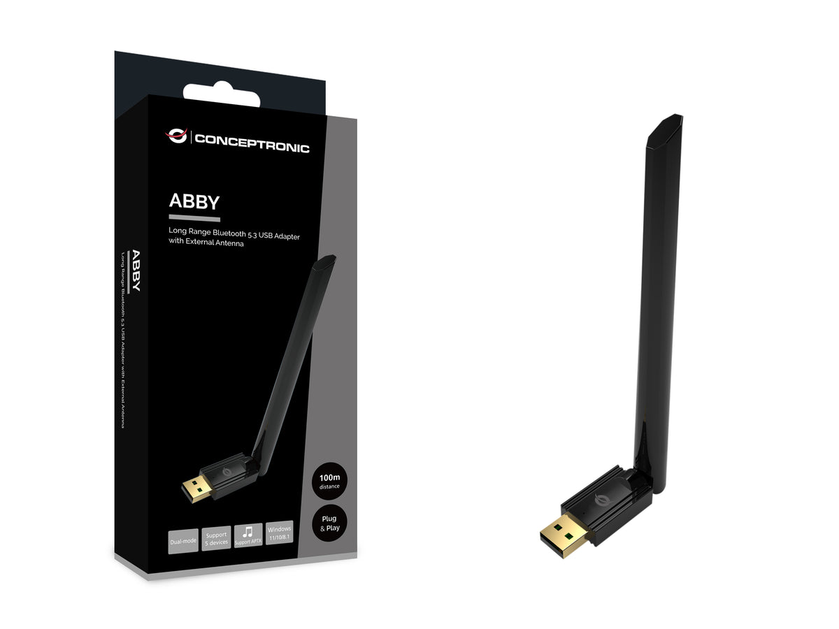 Conceptronic ABBY17B USB-Bluetooth 5.3-Adapter mit externer Antenne und hoher Reichweite
