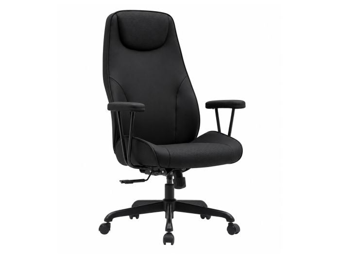 Equip 651022 Ergonomischer Chefsessel, gepolsterte Armlehnen, Butterfly-Mechanik, verchromtes Fußkreuz, höhenverstellbar, um 360° drehbar, Schwarz