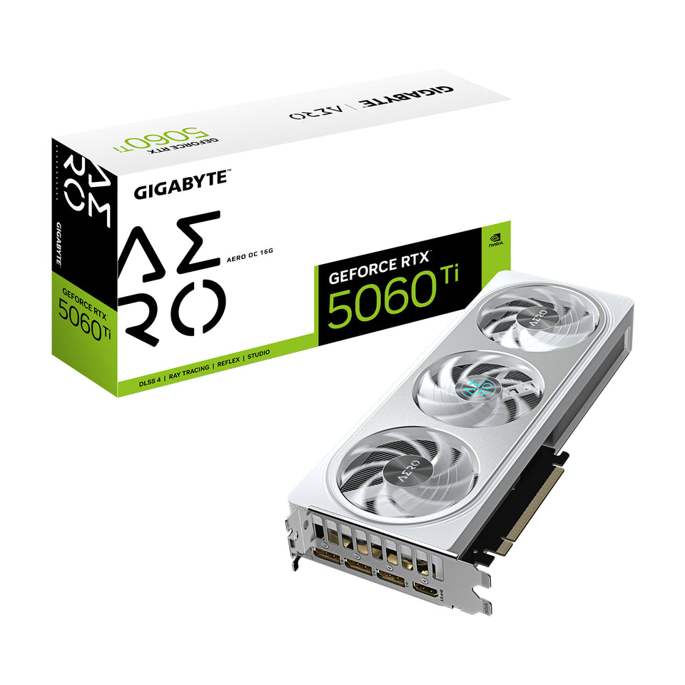 Scheda grafica GIGABYTE GeForce RTX 5060 Ti AERO OC 16G – 16 GB GDDR7, 128 bit, PCI-E 5.0, frequenza core 2647 MHz, 3 x DisplayPort, 1 x HDMI, GV-N506TAERO OC-16GD