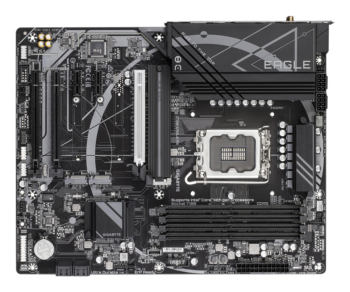 GIGABYTE Z790 EAGLE AX Motherboard - Unterstützt Intel Core 14. Generation CPUs, 12+1+1 Phasen Digital VRM, bis zu 7600MHz DDR5 (OC), 3xPCIe 4.0 M.2, Wi-Fi 6E, 2.5GbE LAN, USB 3.2 Gen 2