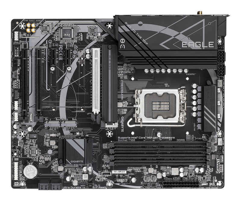 GIGABYTE Z790 EAGLE AX Motherboard - Unterstützt Intel Core 14. Generation CPUs, 12+1+1 Phasen Digital VRM, bis zu 7600MHz DDR5 (OC), 3xPCIe 4.0 M.2, Wi-Fi 6E, 2.5GbE LAN, USB 3.2 Gen 2