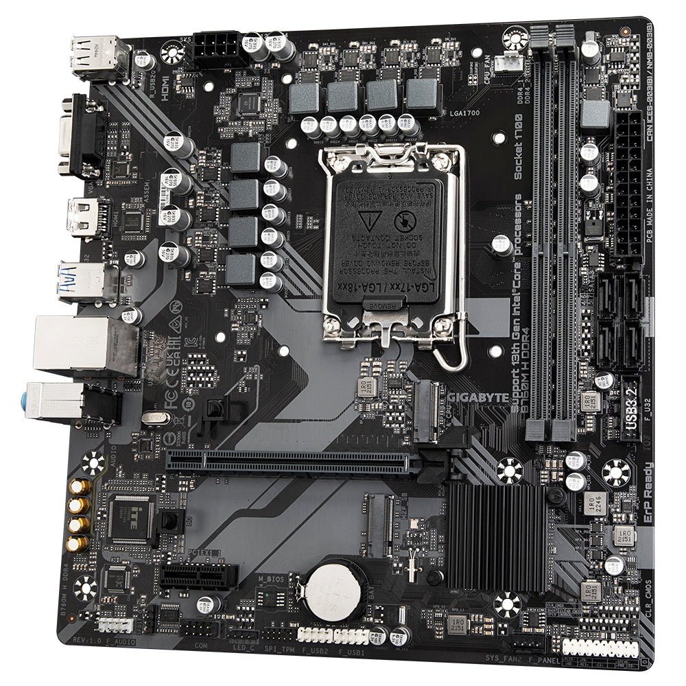 GIGABYTE B760M H DDR4 Motherboard - Unterstützt Intel Core 14. Generation CPUs, 6+1+1 Phasen Digital VRM, bis zu 3200MHz DDR4 (OC), 2xPCIe 4.0 M.2, GbE LAN, USB 3.2 Gen1