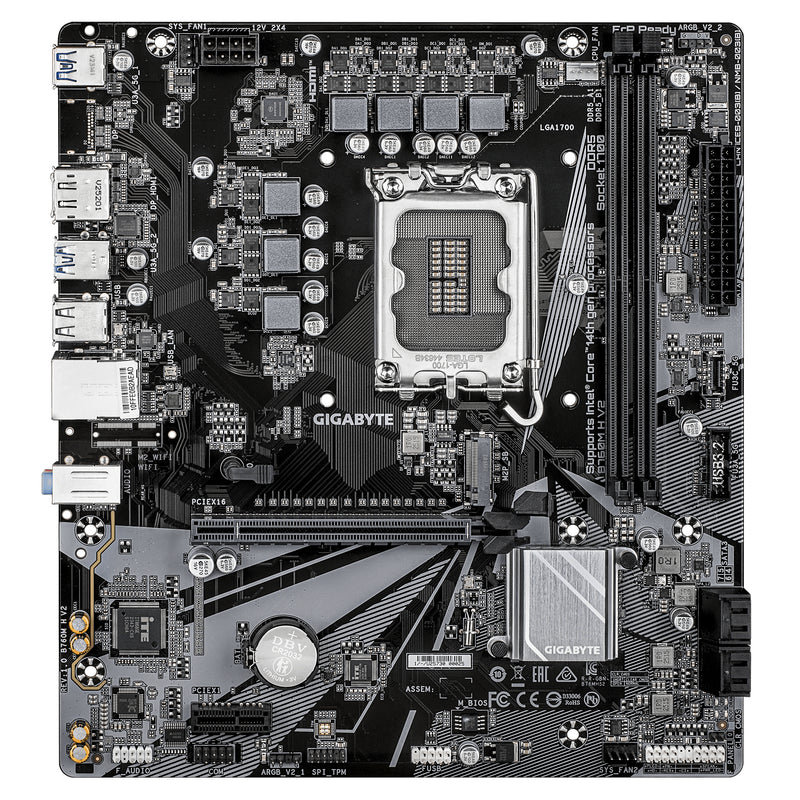 GIGABYTE B760M H V2 Mainboard - Unterstützt Intel Core Prozessoren der 14. Generation, digitales 5+1+1-Phasen-VRM, bis zu 8000MHz DDR5 (O.C.), 1xPCIe 4.0 M.2, 1GbE LAN, USB 3.2 Gen1