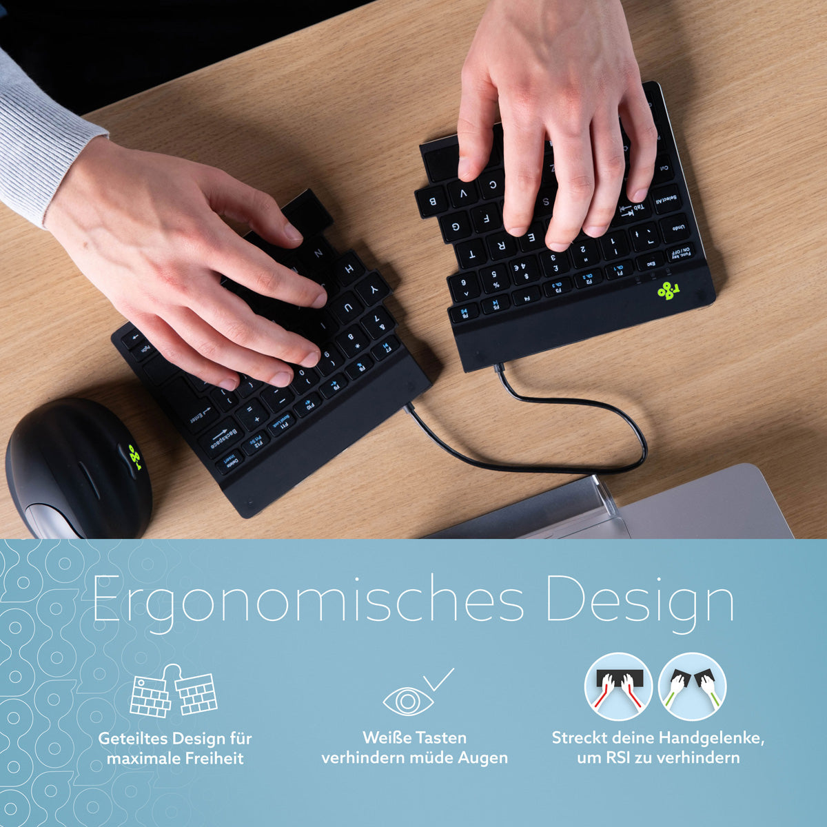 R-Go Tools Ergonomische Tastatur R-Go Split Break mit Pausensoftware, geteilte Tastatur, QWERTY (NORDIC), kabellos, schwarz