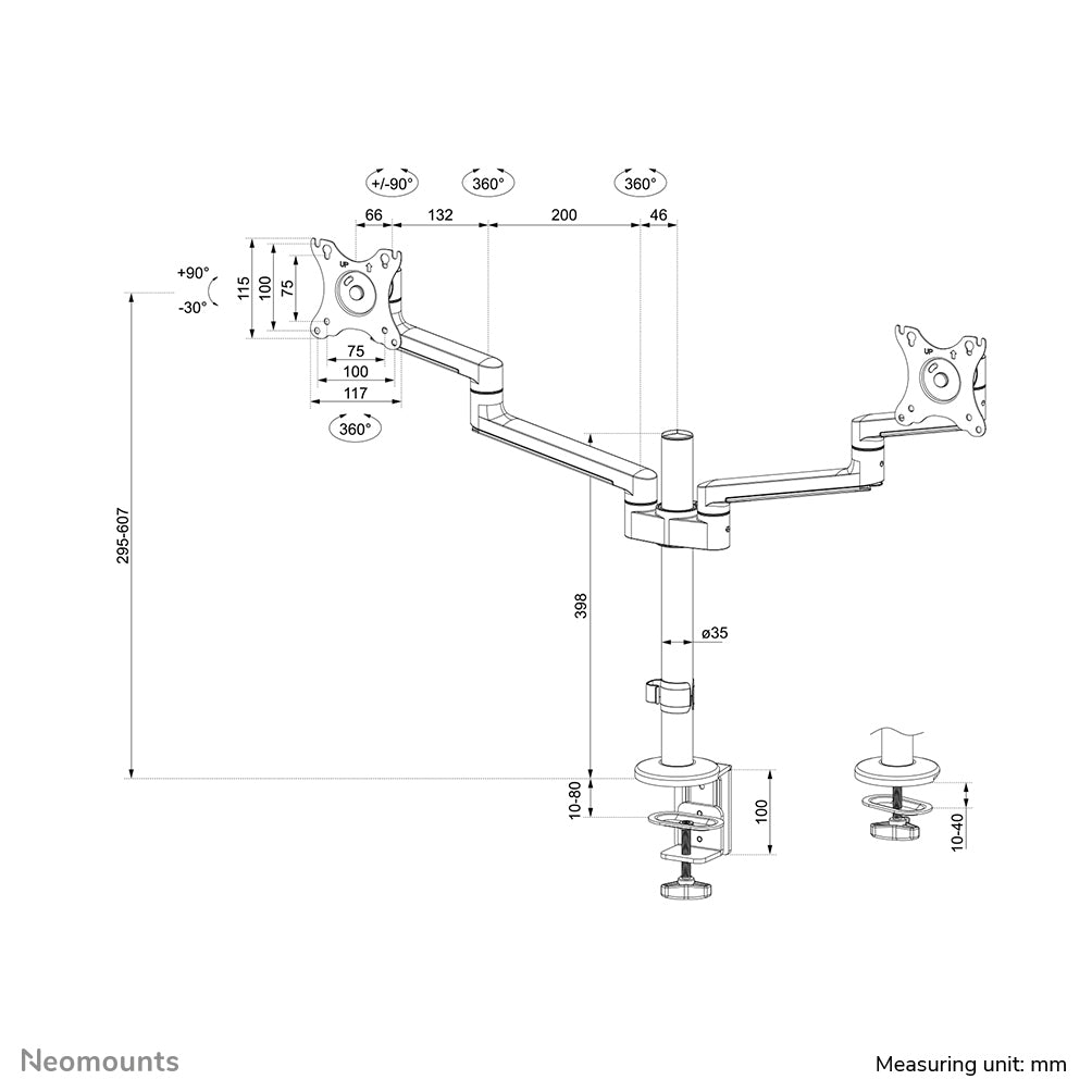 Neomounts DS60-425WH2 Monitorarm 17-27" - platzsparend
