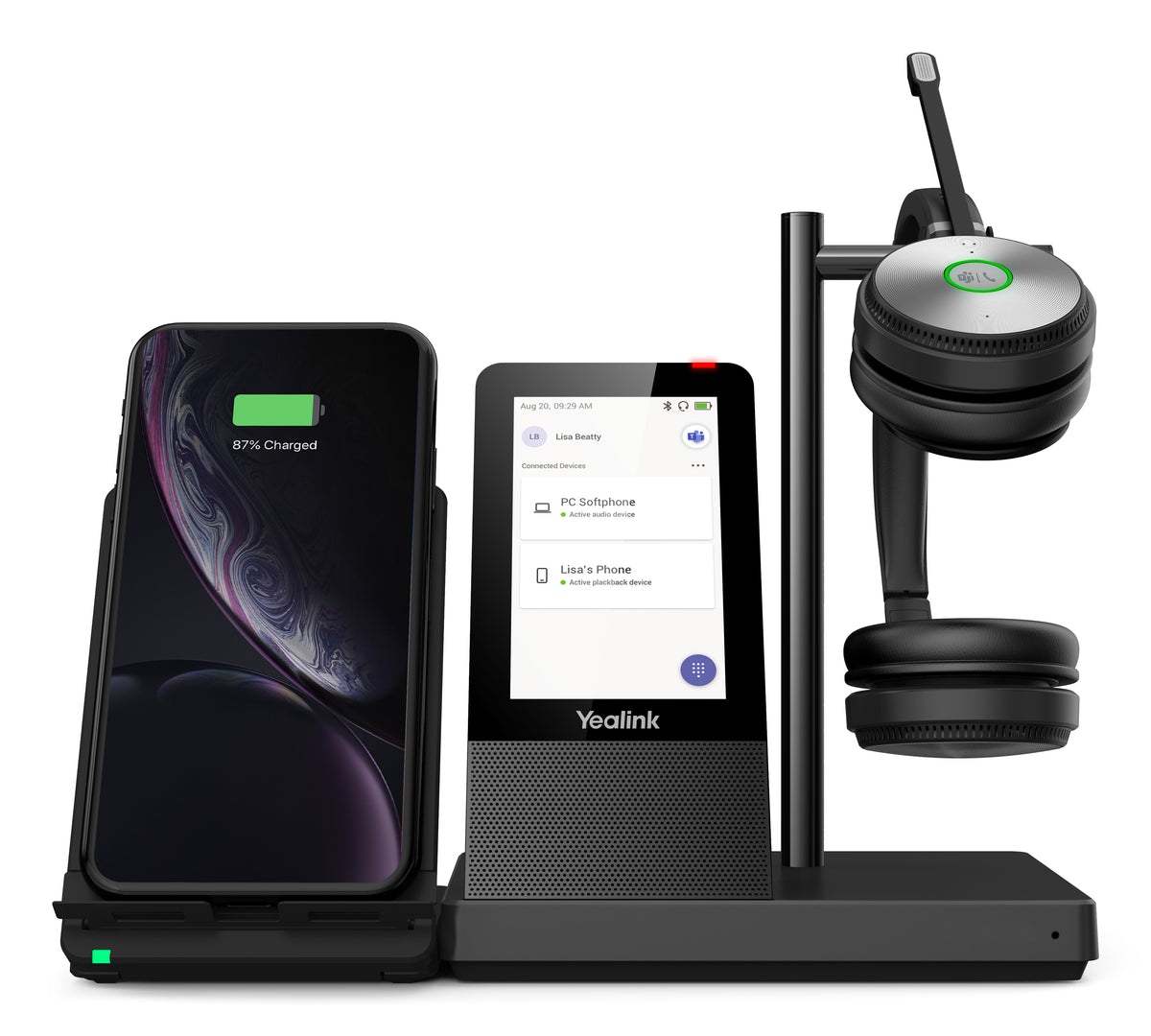 Yealink WH66 Dual Teams Persönliches Audio-Konferenzsystem Kabellos Kopfband Büro/Callcenter USB Typ-A Bluetooth Ladestation Schwarz