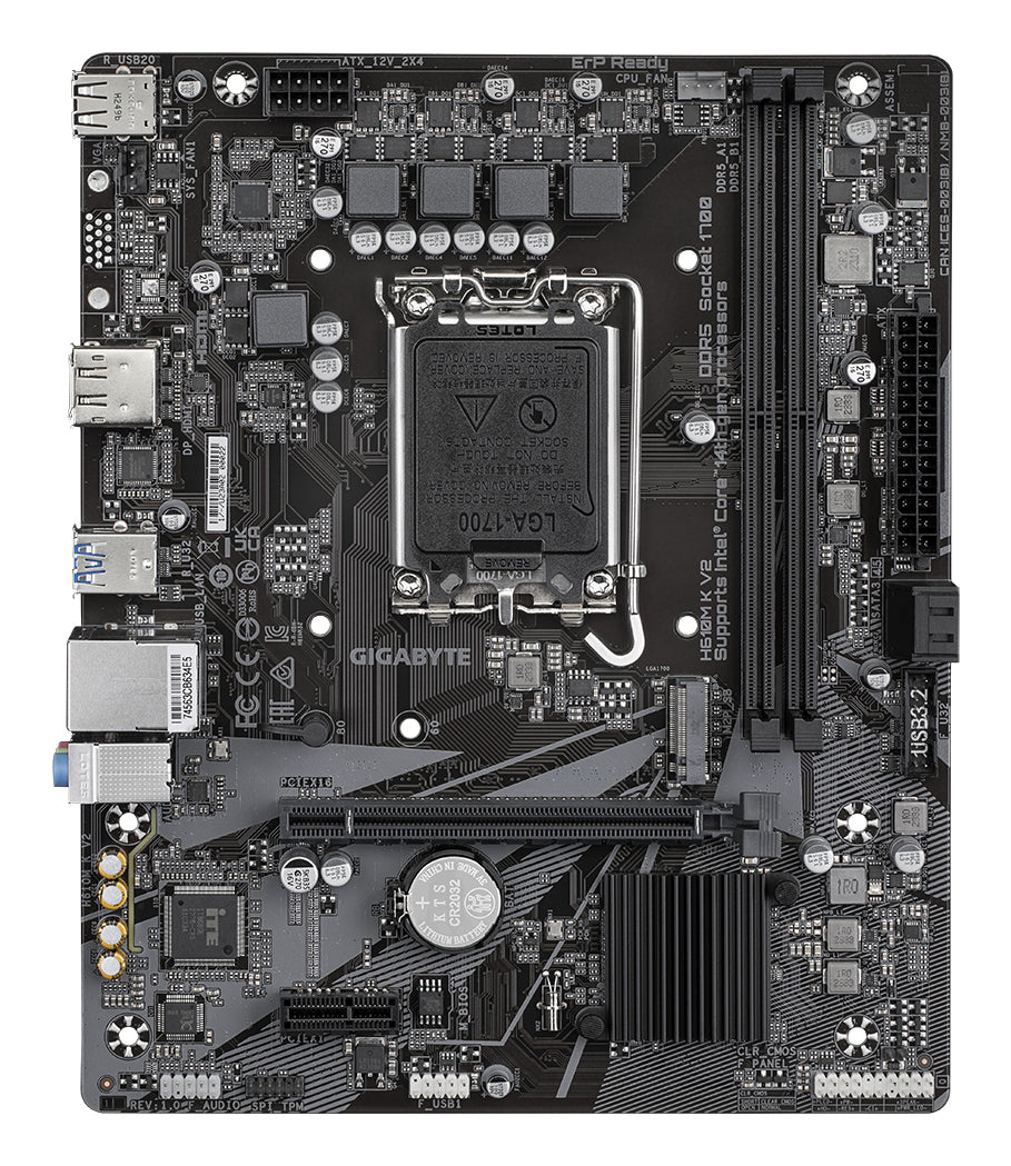 GIGABYTE H610M K V2 Mainboard – Intel Core 14. Generation CPUs, bis zu 5600 MHz DDR5, 1xPCIe 3.0 M.2, 1GbE LAN, USB 3.2 Gen 1