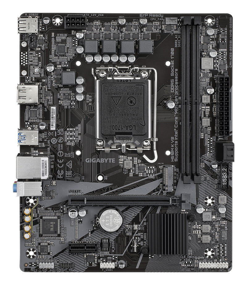 GIGABYTE H610M K V2 Mainboard – Intel Core 14. Generation CPUs, bis zu 5600 MHz DDR5, 1xPCIe 3.0 M.2, 1GbE LAN, USB 3.2 Gen 1