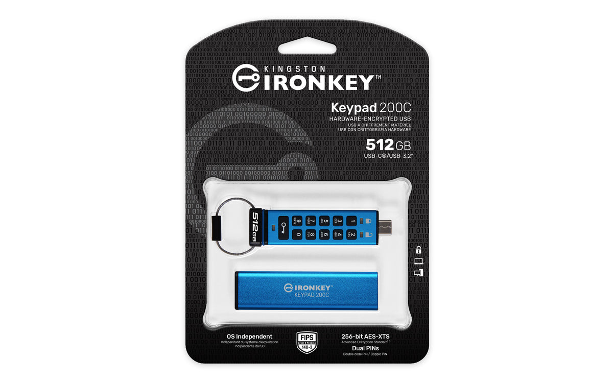 Kingston Technology IronKey 512GB USB-C Keypad 200C, FIPS 140-3 Lvl 3 AES-256