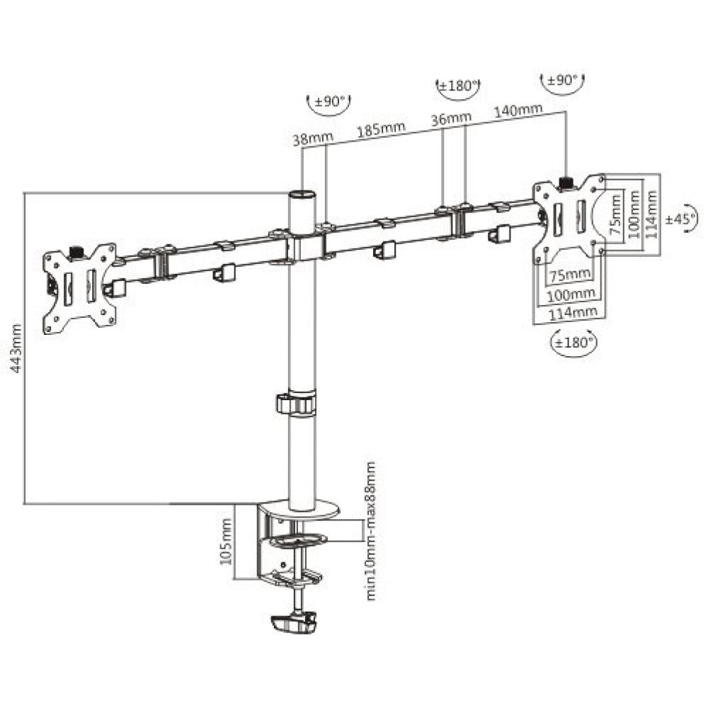 Techly ICA-LCD 582-D Flachbildschirm-Tischhalterung 81,3 cm (32") Tisch/Bank Schwarz