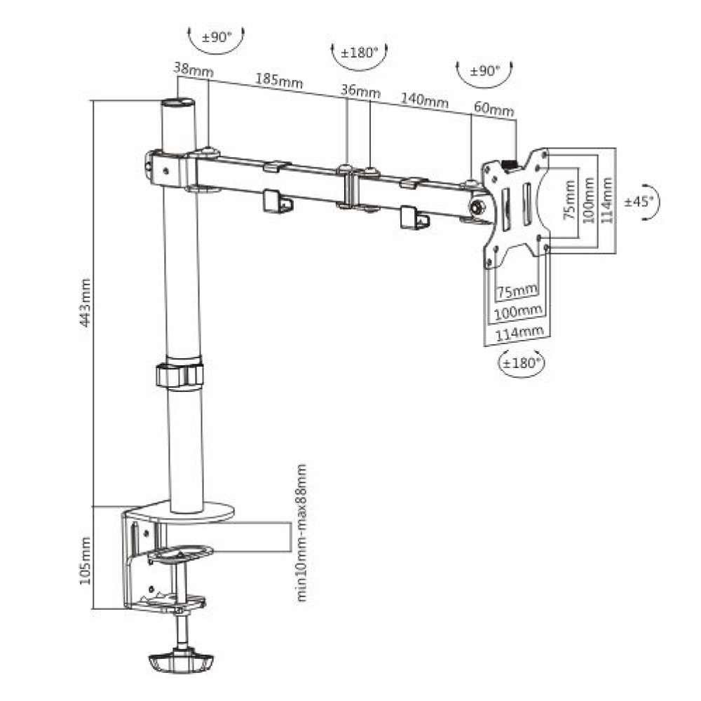 Techly ICA-LCD 503BK Flachbildschirm-Tischhalterung 81,3 cm (32") Tisch/Bank Schwarz