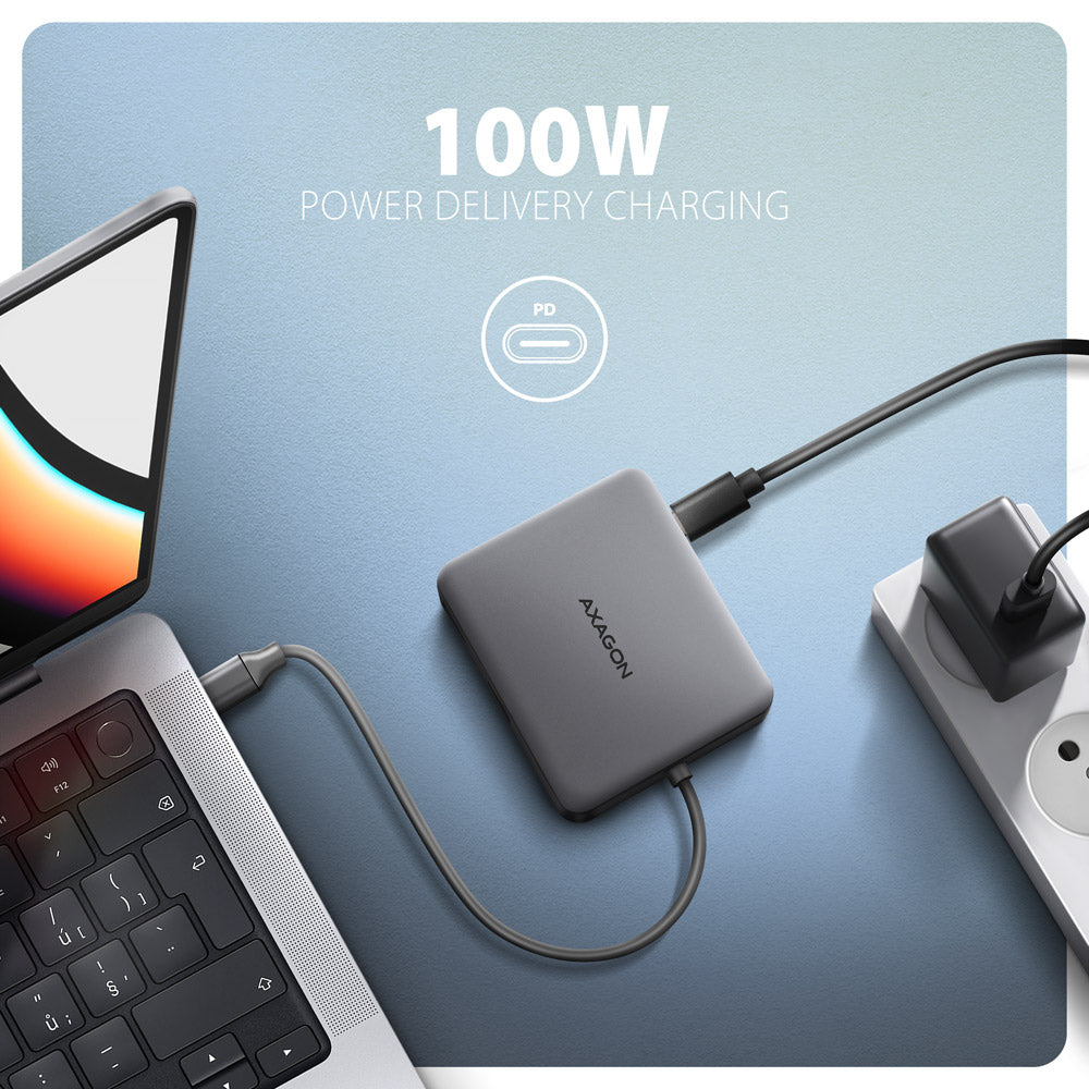 Axagon HMC-5HL USB 5Gbps hub, 2x USB-A, HDMI 4k/60Hz, RJ-45, PD 100W, 20cm USB-C Kabel