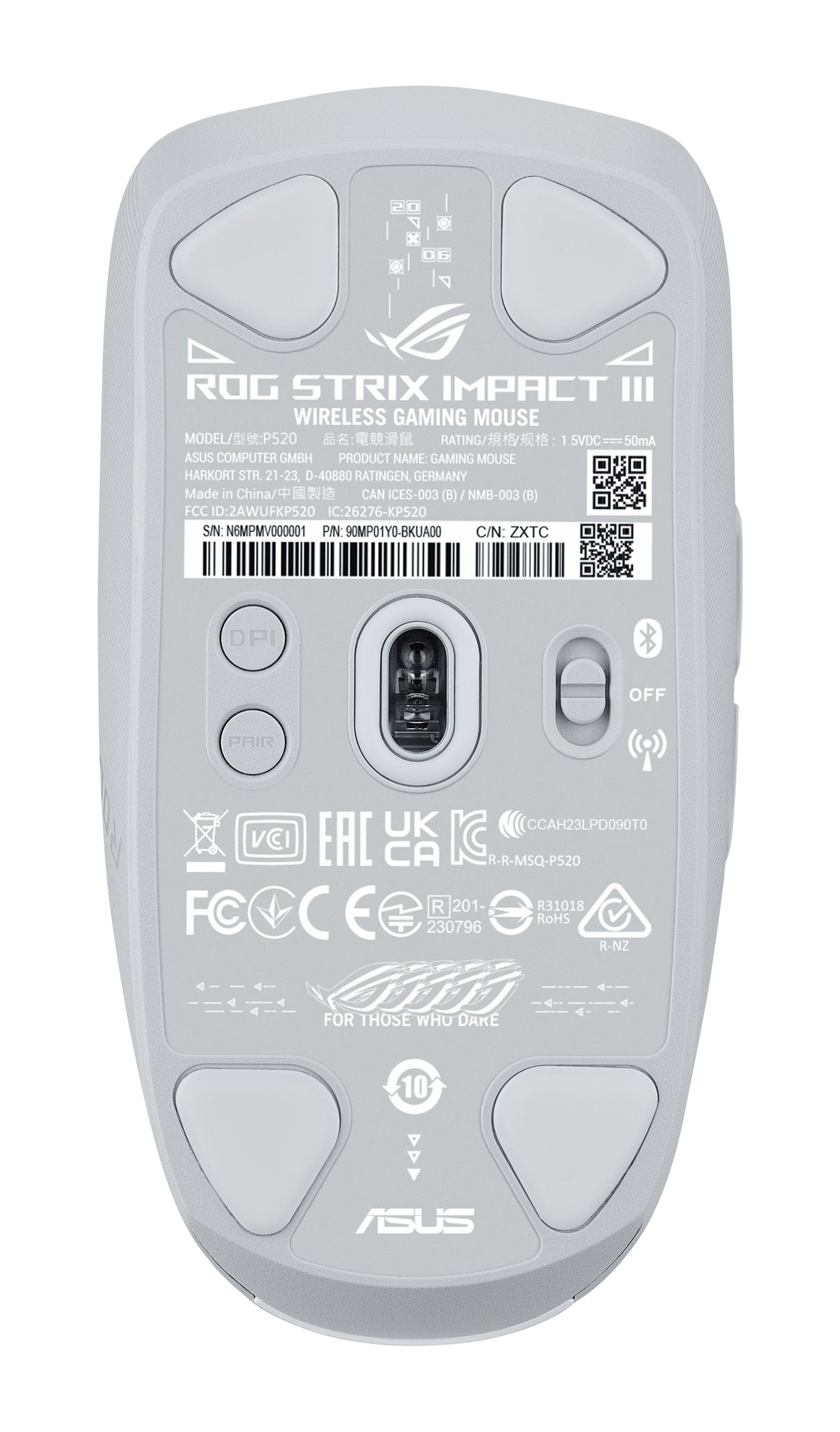 ASUS ROG Strix Impact III Wireless Maus Gaming Beidhändig RF Wireless + Bluetooth Optisch 36000 DPI