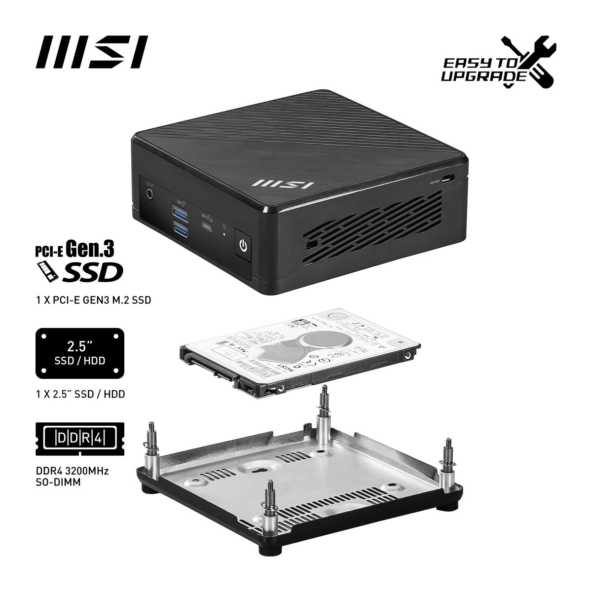 MSI Cubi N ADL-006DE Intel® N N200 4 GB DDR4-SDRAM 128 GB SSD Windows 11 Pro Mini PC Mini-PC Schwarz