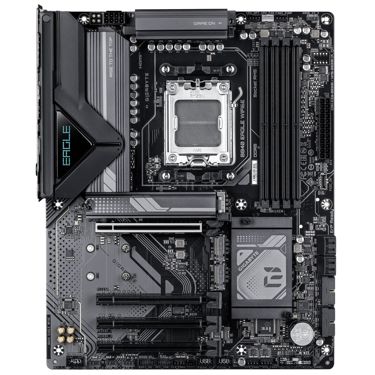 GIGABYTE B840 EAGLE WIFI6E Mainboard - AMD Ryzen 9000 Prozessoren, 8+2+2 Phasen VRM, bis zu 8200MHz DDR5(O.C), 2xPCIe 4.0 + 1xPCIe 3.0 M.2, Wi-Fi 6E, 2.5GbE LAN, USB 3.2 Gen 2