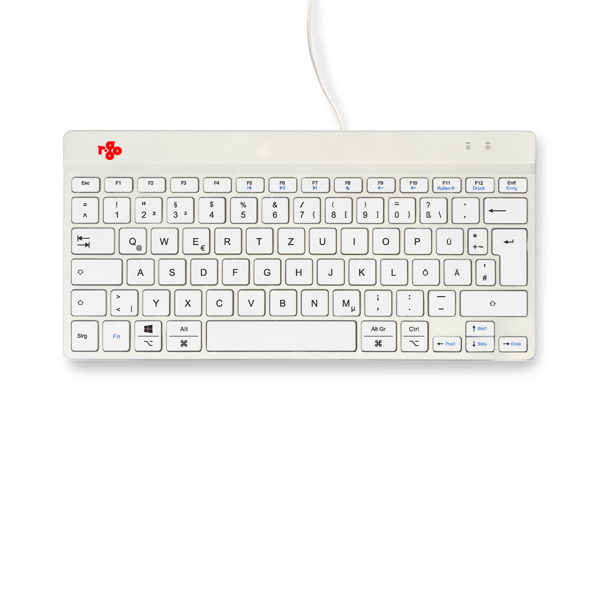 R-Go Tools Ergonomische Tastatur R-Go Compact Break, kompakte Tastatur mit Pausensoftware, QWERTZ (DE), Kabelgebunden, Weiß